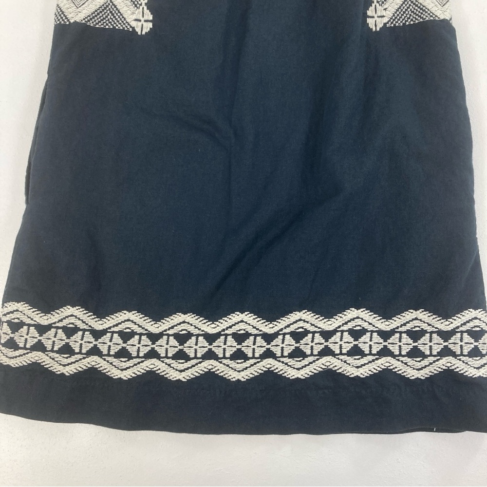 Madewell Stitchtake Dress XS Navy Blue Western Linen Blend Embroidered Sleeveles - Picture 15 of 15